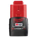 Milwaukee® M12™ REDLITHIUM™ 48-11-2420 Compact Rechargeable Cordless Battery Pack, 2 Ah Li-Ion Battery, 12 VDC Charge, For Use With M12™ Cordless Power Tool