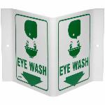 Brady® Prinzing® V1EW03A Rectangular Eye Wash Sign, 6 in H x 9 in W, Green on White, Acrylic, Corner Hole/V-Shaped Projecting Mount
