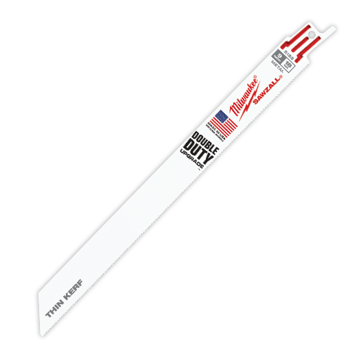 Milwaukee® SAWZALL® 48-00-5188 Double Duty Straight Back Thin Kerf Reciprocating Saw Blade, 9 in L x 3/4 in W, 18 TPI, Bi-Metal Body, Universal/Toothed Edge Tang