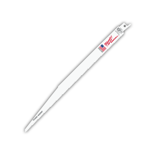 Milwaukee® SAWZALL® 48-00-5094 Straight Back Thin Kerf Reciprocating Saw Blade, 12 in L x 3/4 in W, 8/12 TPI, Bi-Metal Body, Universal/Toothed Edge Tang