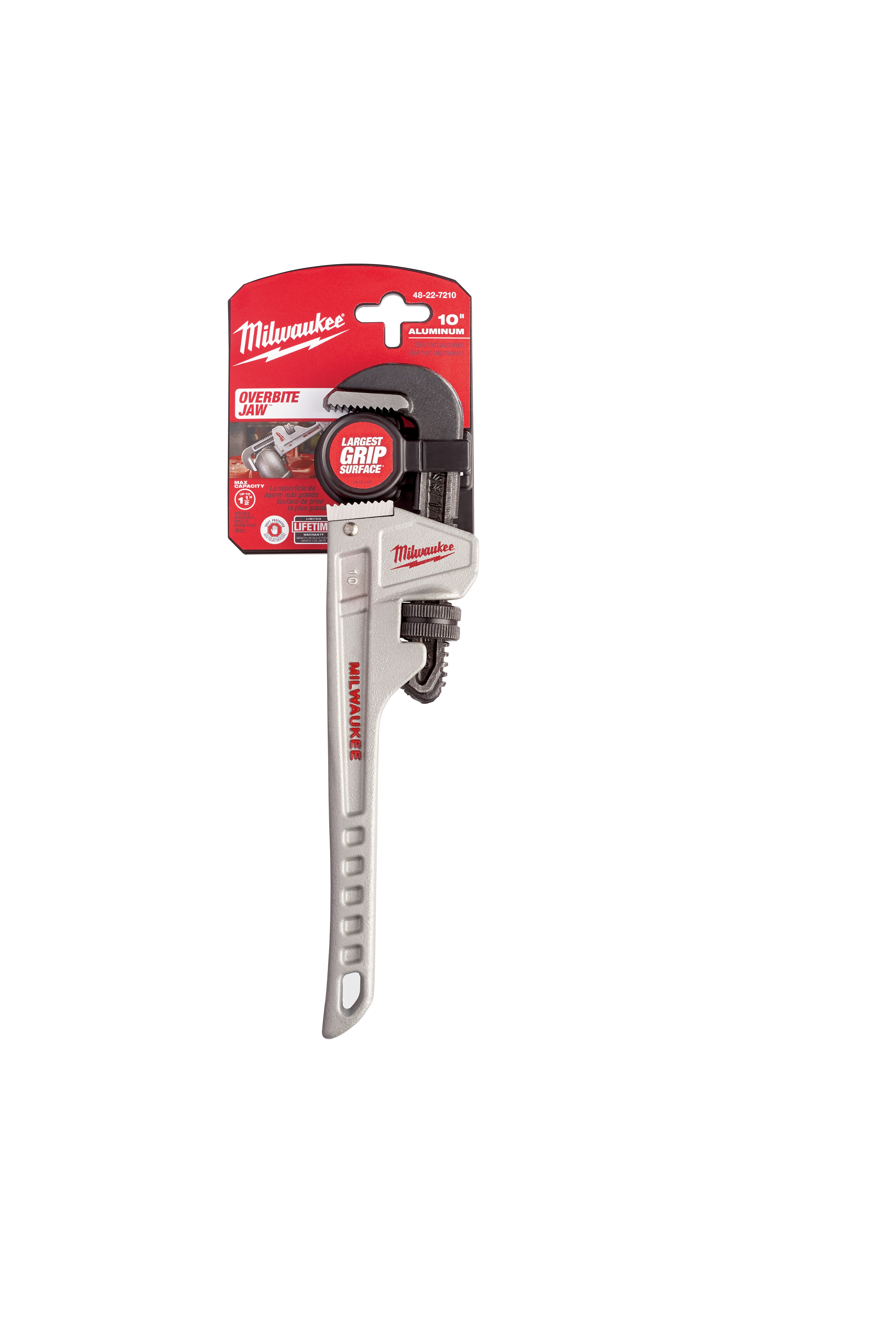Milwaukee® OVERBITE JAW™ 48-22-7210 Pipe Wrench, 10 in OAL, Hook Jaw, Aluminum Handle