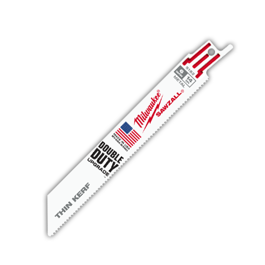 Milwaukee® SAWZALL® 48-00-5182 Double Duty Straight Back Thin Kerf Reciprocating Saw Blade, 6 in L x 3/4 in W, 14 TPI, Bi-Metal Body, Universal/Toothed Edge Tang