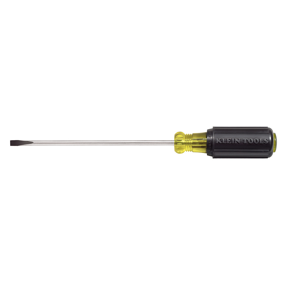 Klein® Cushion-Grip® 601-6 Screwdriver, 3/16 in Cabinet Point, Steel Shank, 9-3/4 in OAL, Acetate Handle, Polished Chrome, ANSI/ASME Specified