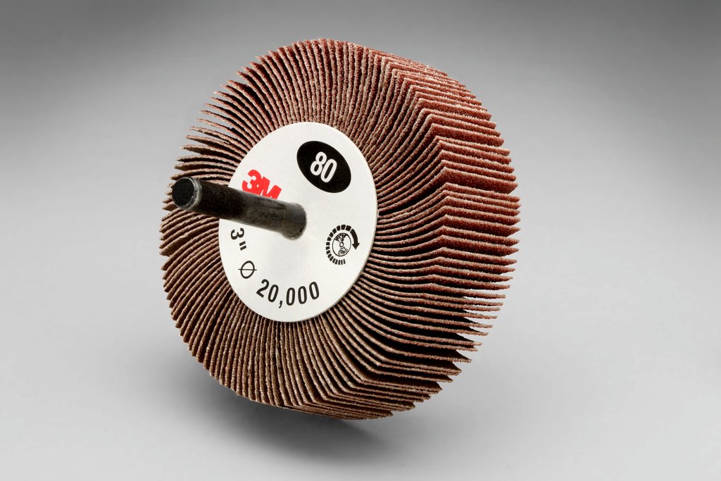 3M™ 7100178243 Type 83 Mounted Flap Wheel, 3 in Dia Wheel, 1 in W Face, 1/4 in Dia Shank, 80 Grit, Medium Grade, Aluminum Oxide Abrasive