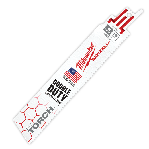 Milwaukee® SAWZALL® The Torch™ 48-00-5782 Demolition Straight Back Reciprocating Saw Blade, 6 in L x 1 in W, 14 TPI, Bi-Metal Body, Universal/Toothed Edge Tang