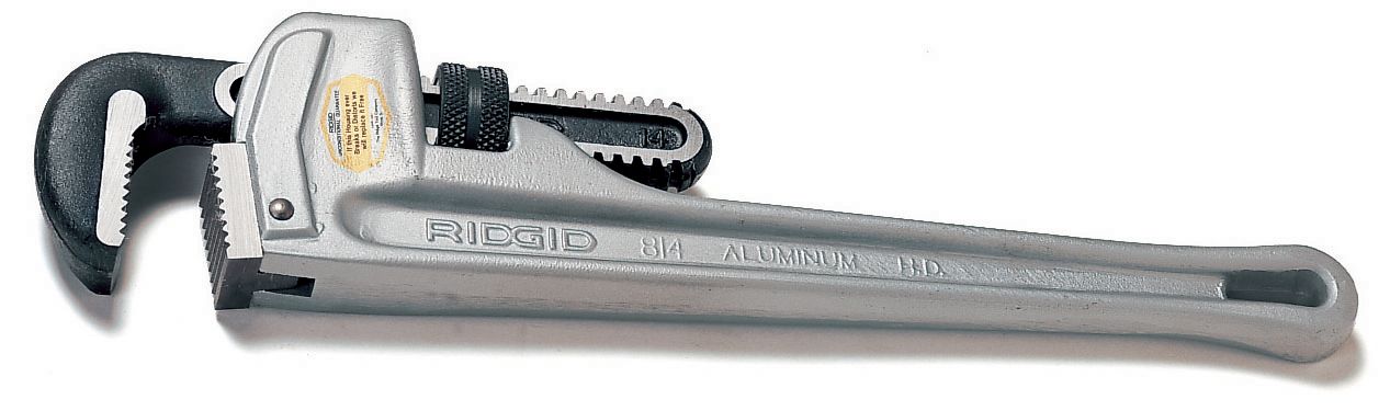 RIDGID® 47057 Straight Pipe Wrench, 2 in Pipe, 12 in OAL, Floating Forged Hook Jaw, Aluminum Handle, Knurled Nut Adjustment