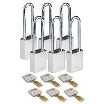 Brady® ALU-SLV-76ST-KA6PK SafeKey Standard Lockout Padlock, Alike Key, Silver, LOTO-99 Anodized Aluminum Body, 1/4 in Dia x 3 in H x 0.8 in W Steel Shackle, 3/4 in L Body