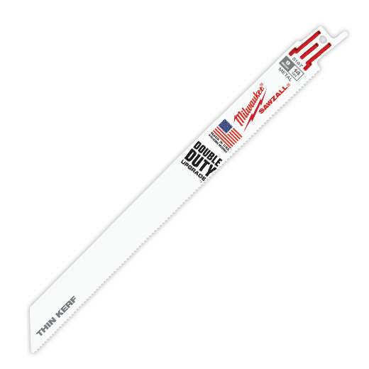 Milwaukee® SAWZALL® 48-00-5187 Double Duty Straight Back Thin Kerf Reciprocating Saw Blade, 9 in L x 3/4 in W, 14 TPI, Bi-Metal Body, Universal/Toothed Edge Tang