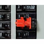 Brady® 66321 Electrical Risk Multi-Pole Universal Circuit Breaker Switch Lockout Device With Tie-Bar, For Use With 2/3-Pole Circuit Breaker, 1 Padlocks, 0.282 in Dia Max Padlock Shackle, Nylon/LOTO-39 Polypropylene, Red