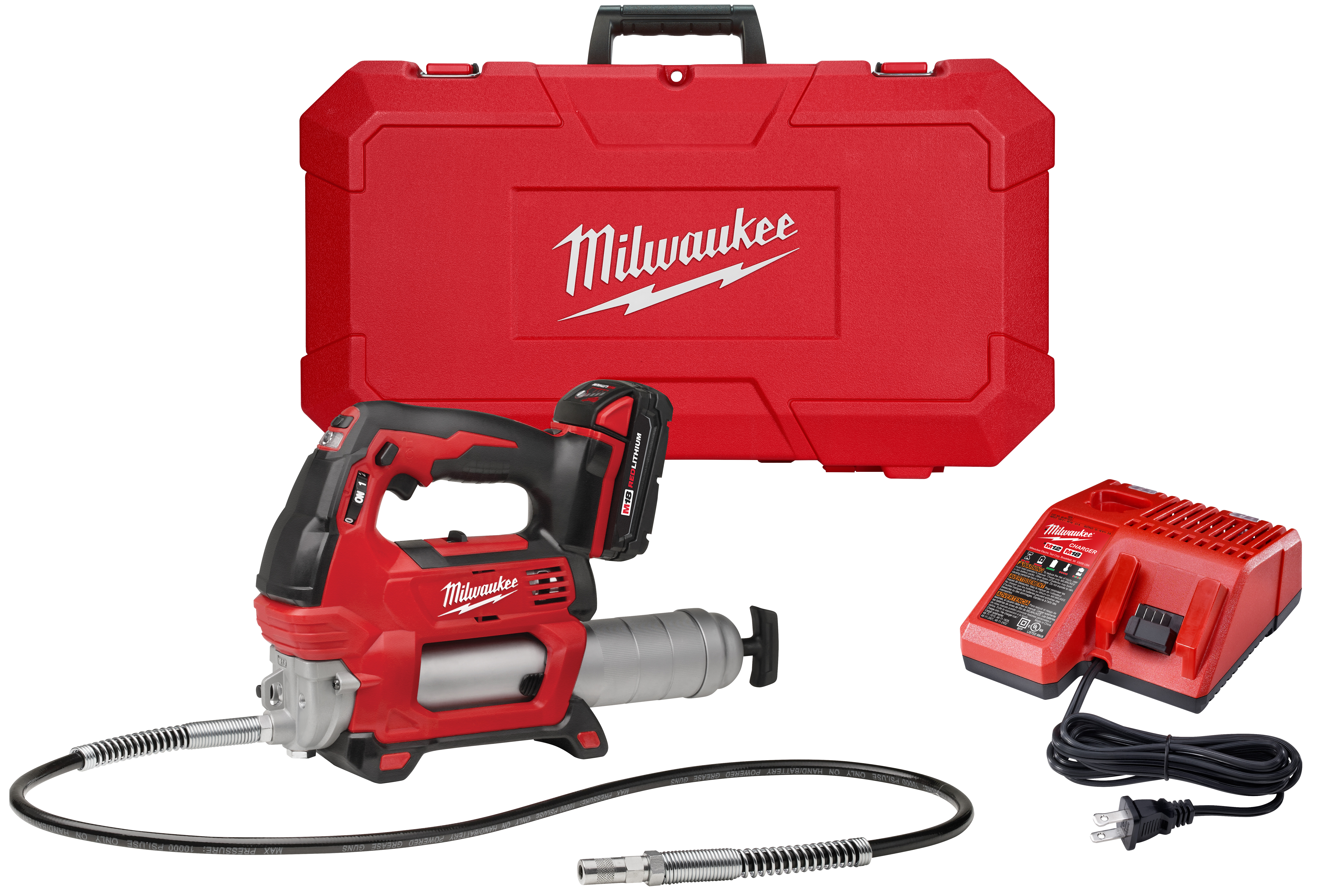 Milwaukee® M18™ 2646-21CT 2-Speed Cordless Grease Gun Kit, 14.5 oz Cartridge, 10000 psi Operating