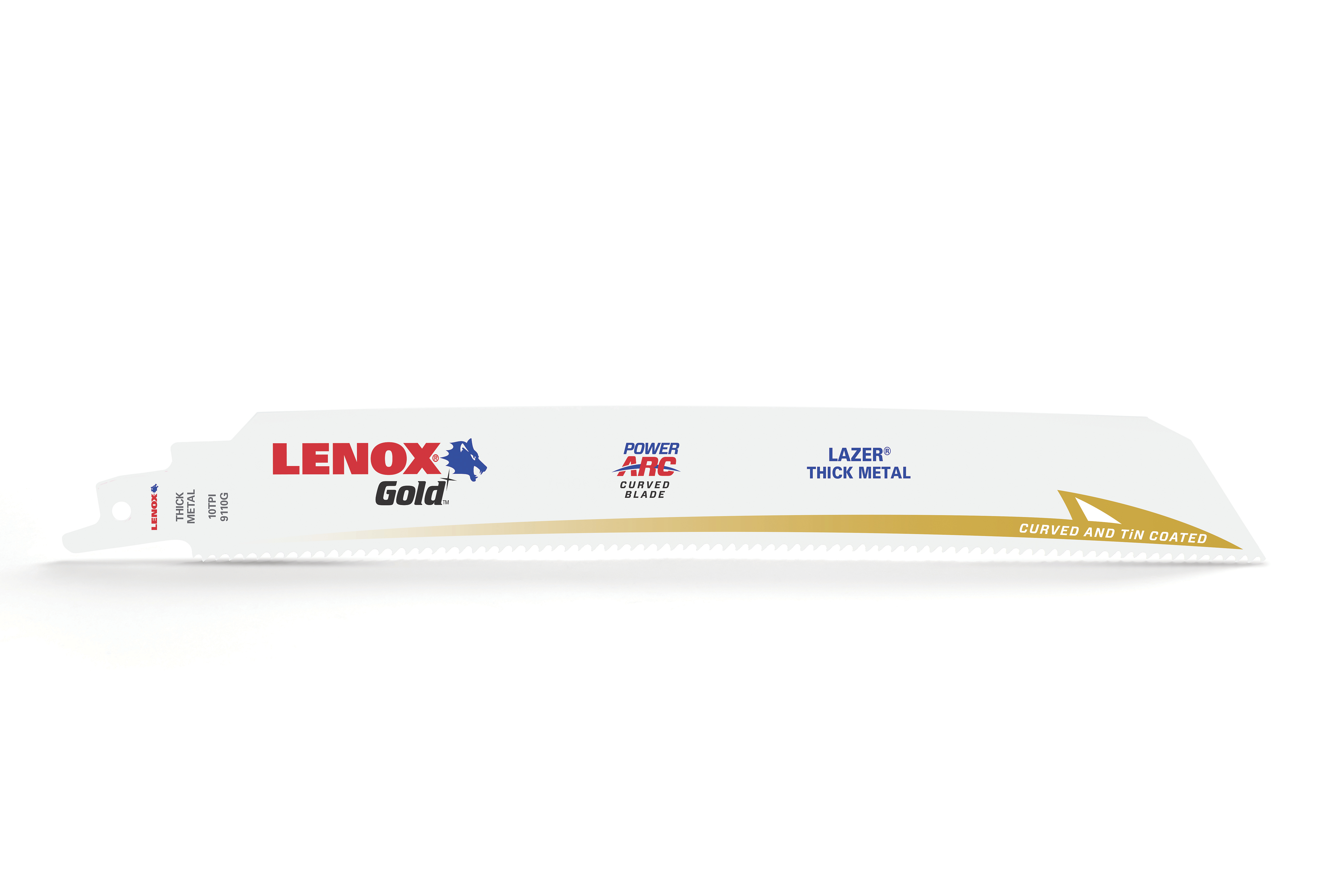 Lenox® Gold® 210979110GR Reciprocating Saw Blade, 9 in L x 1 in W, 10 TPI, Bi-Metal Body, U-Shank Tang