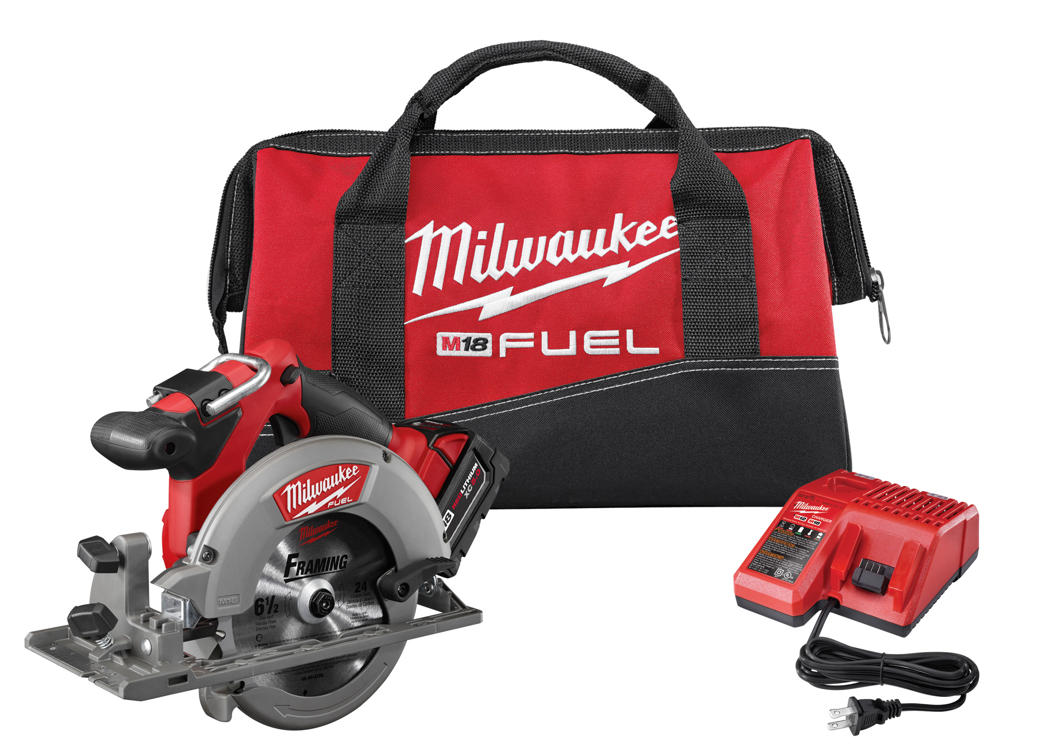 Milwaukee® M18™ FUEL™ 2730-21 Cordless Circular Saw Kit, 6-1/2 in Blade, 5/8 in Arbor/Shank, 18 VDC, 1-5/8 in, 2-3/16 in D Cutting, Lithium-Ion Battery