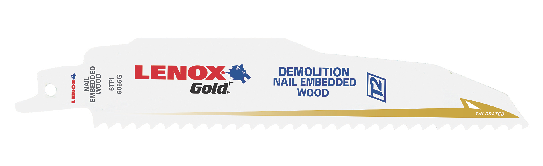 Lenox® Gold® 210886066GR Demolition Reciprocating Saw Blade, 6 in L x 1 in W, 6 TPI, Bi-Metal Body, U-Shank Tang