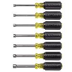 Klein® Cushion-Grip® 65160 Nutdriver Set, 5 to 10 mm, 7 Pieces, 6-3/4 in OAL, Cushion Grip Handle, Rubber, Polished Chrome