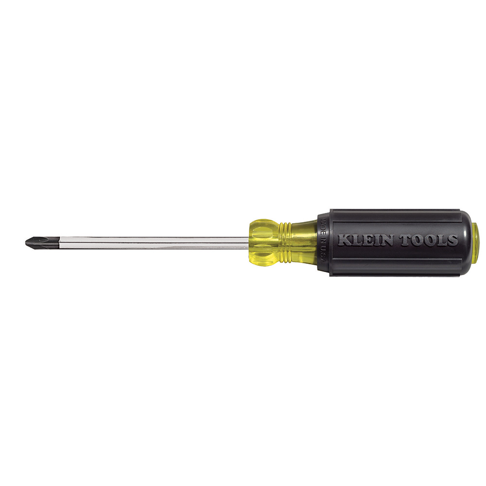 Klein® Cushion-Grip® 603-4 Screwdriver, #2 Phillips® Point, Steel Shank, 8-1/4 in OAL, Acetate Handle, Polished Chrome, ANSI/ASME Specified