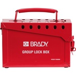 Brady® 65699 Empty Group Lockout Box, 13 Padlocks, Hinged Door, Red, 6 in H 9 in W 3-1/2 in D, Portable Mount