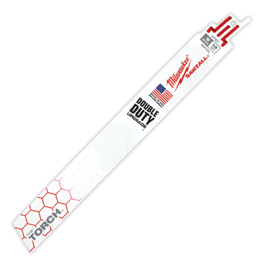 Milwaukee® SAWZALL® The Torch™ 48-00-5787 Demolition Straight Back Reciprocating Saw Blade, 9 in L x 1 in W, 14 TPI, Bi-Metal Body, Universal/Toothed Edge Tang