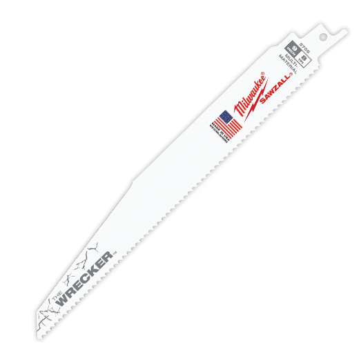 Milwaukee® SAWZALL® The Wrecker™ 48-00-5706 Demolition Straight Back Reciprocating Saw Blade, 9 in L x 1 in W, 8 TPI, Bi-Metal Body, Universal/Toothed Edge Tang