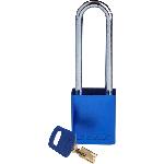 Brady® ALU-BLU-76ST-KD SafeKey Standard Lockout Padlock, Different Key, Blue, LOTO-99 Anodized Aluminum Body, 1/4 in Dia x 3 in H x 0.8 in W Steel Shackle, 3/4 in L Body