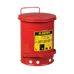 Justrite® 09100 Foot Operated Oily Waste Can With Self-Closing Cover, 6 gal Capacity, 11-7/8 in Dia x 15-7/8 in H, Steel, Red