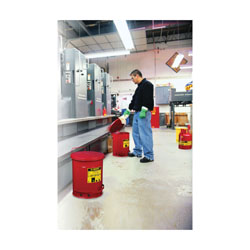 Justrite® 09100 Foot Operated Oily Waste Can With Self-Closing Cover, 6 gal Capacity, 11-7/8 in Dia x 15-7/8 in H, Steel, Red