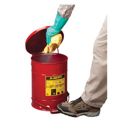 Justrite® 09100 Foot Operated Oily Waste Can With Self-Closing Cover, 6 gal Capacity, 11-7/8 in Dia x 15-7/8 in H, Steel, Red