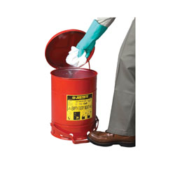 Justrite® 09100 Foot Operated Oily Waste Can With Self-Closing Cover, 6 gal Capacity, 11-7/8 in Dia x 15-7/8 in H, Steel, Red