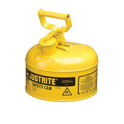 Justrite® 7110200 Type I Safety Can With Swinging Handle and Stainless Steel Flame Arrester, 1 gal Capacity, 9-1/2 in Dia x 11 in H, Steel, Yellow