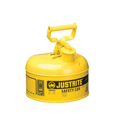 Justrite® 7110200 Type I Safety Can With Swinging Handle and Stainless Steel Flame Arrester, 1 gal Capacity, 9-1/2 in Dia x 11 in H, Steel, Yellow