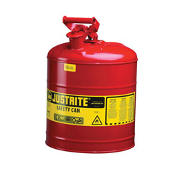 Justrite® 7150100 Type I Safety Can With Swinging Handle and Stainless Steel Flame Arrester, 5 gal Capacity, 11-3/4 in Dia x 16-7/8 in H, Steel, Red