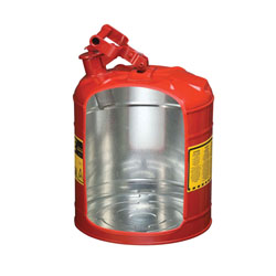 Justrite® 7150100 Type I Safety Can With Swinging Handle and Stainless Steel Flame Arrester, 5 gal Capacity, 11-3/4 in Dia x 16-7/8 in H, Steel, Red