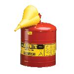 Justrite® 7150110 Type I Safety Can With Swinging Handle, Stainless Steel Flame Arrester and 11202Y 1/2 in OD x 11-1/4 in H Polypropylene Funnel, 5 gal Capacity, 11-3/4 in Dia x 16-7/8 in H, Steel, Red