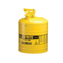 Justrite® 7150200 Type I Safety Can With Swinging Handle and Stainless Steel Flame Arrester, 5 gal Capacity, 11-3/4 in Dia x 16-7/8 in H, Steel, Yellow