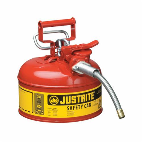 Justrite® Accuflow™ 7210120 AccuFlow™ Type II Safety Can, 1 gal Capacity, 9-1/2 in Dia x 10-1/2 in H, Galvanized Steel, Red