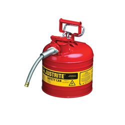 Justrite® Accuflow™ 7220120 Type II Safety Can With 5/8 in OD x 9 in L Metal Hose and Stainless Steel Flame Arrester, 2 gal Capacity, 9-1/2 in Dia x 13-1/2 in H, Steel, Red