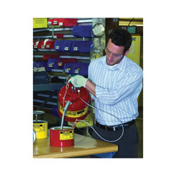 Justrite® Accuflow™ 7220120 Type II Safety Can With 5/8 in OD x 9 in L Metal Hose and Stainless Steel Flame Arrester, 2 gal Capacity, 9-1/2 in Dia x 13-1/2 in H, Steel, Red