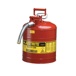 Justrite® Accuflow™ 7250130 Type II Safety Can With 1 in OD x 9 in L Metal Hose and Stainless Steel Flame Arrester, 5 gal Capacity, 11-3/4 in Dia x 17-1/2 in H, Steel, Red