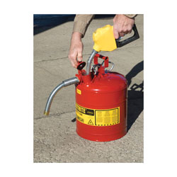 Justrite® Accuflow™ 7250130 Type II Safety Can With 1 in OD x 9 in L Metal Hose and Stainless Steel Flame Arrester, 5 gal Capacity, 11-3/4 in Dia x 17-1/2 in H, Steel, Red