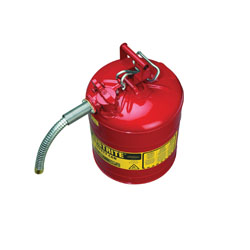 Justrite® Accuflow™ 7250130 Type II Safety Can With 1 in OD x 9 in L Metal Hose and Stainless Steel Flame Arrester, 5 gal Capacity, 11-3/4 in Dia x 17-1/2 in H, Steel, Red