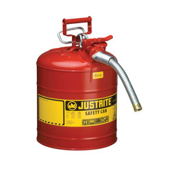 Justrite® Accuflow™ 7250130 Type II Safety Can With 1 in OD x 9 in L Metal Hose and Stainless Steel Flame Arrester, 5 gal Capacity, 11-3/4 in Dia x 17-1/2 in H, Steel, Red