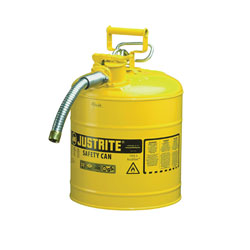 Justrite® Accuflow™ 7250230 Type II Safety Can With 1 in OD x 9 in L Metal Hose and Stainless Steel Flame Arrester, 5 gal Capacity, 11-3/4 in Dia x 17-1/2 in H, Steel, Yellow