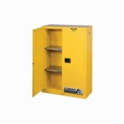 Justrite® 894500 Flammable Safety Cabinet, 45 gal Capacity, 65 in H x 43 in W x 18 in D, Manual Close Door, 2 Doors, 2 Shelves, Cold Rolled Steel, Yellow
