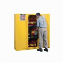 Justrite® 894500 Flammable Safety Cabinet, 45 gal Capacity, 65 in H x 43 in W x 18 in D, Manual Close Door, 2 Doors, 2 Shelves, Cold Rolled Steel, Yellow