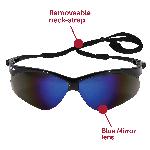 KleenGuard™ 14481 V30 Nemesis® Lightweight Safety Glasses With Neck Cord, Anti-Scratch, Blue Mirror Lens, Wrap Around Frame, Black, Nylon Frame, Polycarbonate Lens, ANSI Z87.1-2010, CSA Certified