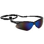 KleenGuard™ 14481 V30 Nemesis® Lightweight Safety Glasses With Neck Cord, Anti-Scratch, Blue Mirror Lens, Wrap Around Frame, Black, Nylon Frame, Polycarbonate Lens, ANSI Z87.1-2010, CSA Certified