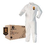 KleenGuard™ 44303 A40 Liquid Particle Protection Disposable Coverall, Unisex, L, White, Microporous Film Laminate, 25 in Chest, 38 in L Inseam