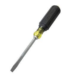 Klein® Cushion-Grip® 600-4 Heavy Duty Screwdriver, 1/4 in Keystone Point, Steel Shank, 8-11/32 in OAL, Acetate Handle, Polished Chrome, ANSI/ASME Specified