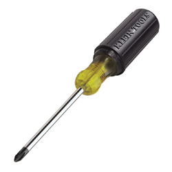 Klein® Cushion-Grip® 603-4 Screwdriver, #2 Phillips® Point, Steel Shank, 8-1/4 in OAL, Acetate Handle, Polished Chrome, ANSI/ASME Specified