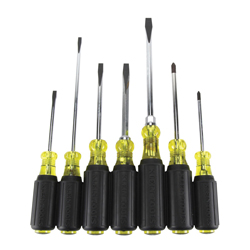 Klein® Cushion-Grip® 85076 Screwdriver Set, 7 Pieces, ASME Specified, Steel/Acetate, Polished Chrome