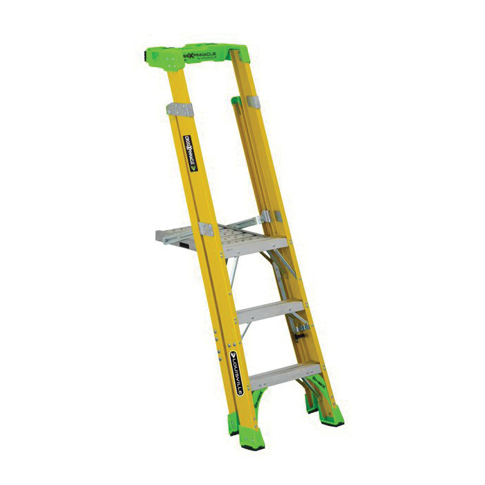 Louisville® FCP1403HD Cross Pinnacle Pro Platform and Leaning Step Ladder, 3 ft H Ladder, 375 lb Load, Fiberglass, ANSI Code: A14.5 Type IAA, 14-1/2 in W Platform